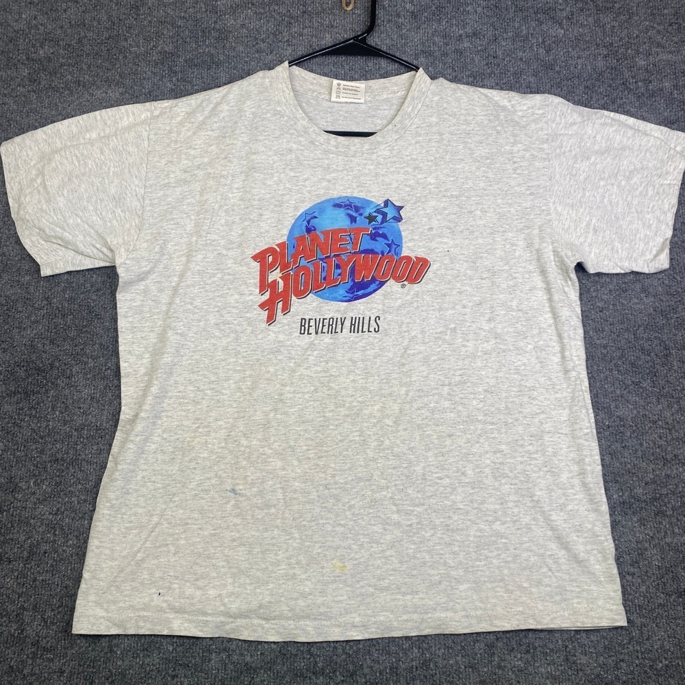 Vintage Planet Hollywood Beverly Hills T Shirt Gray Single Stitch Large USA Made
